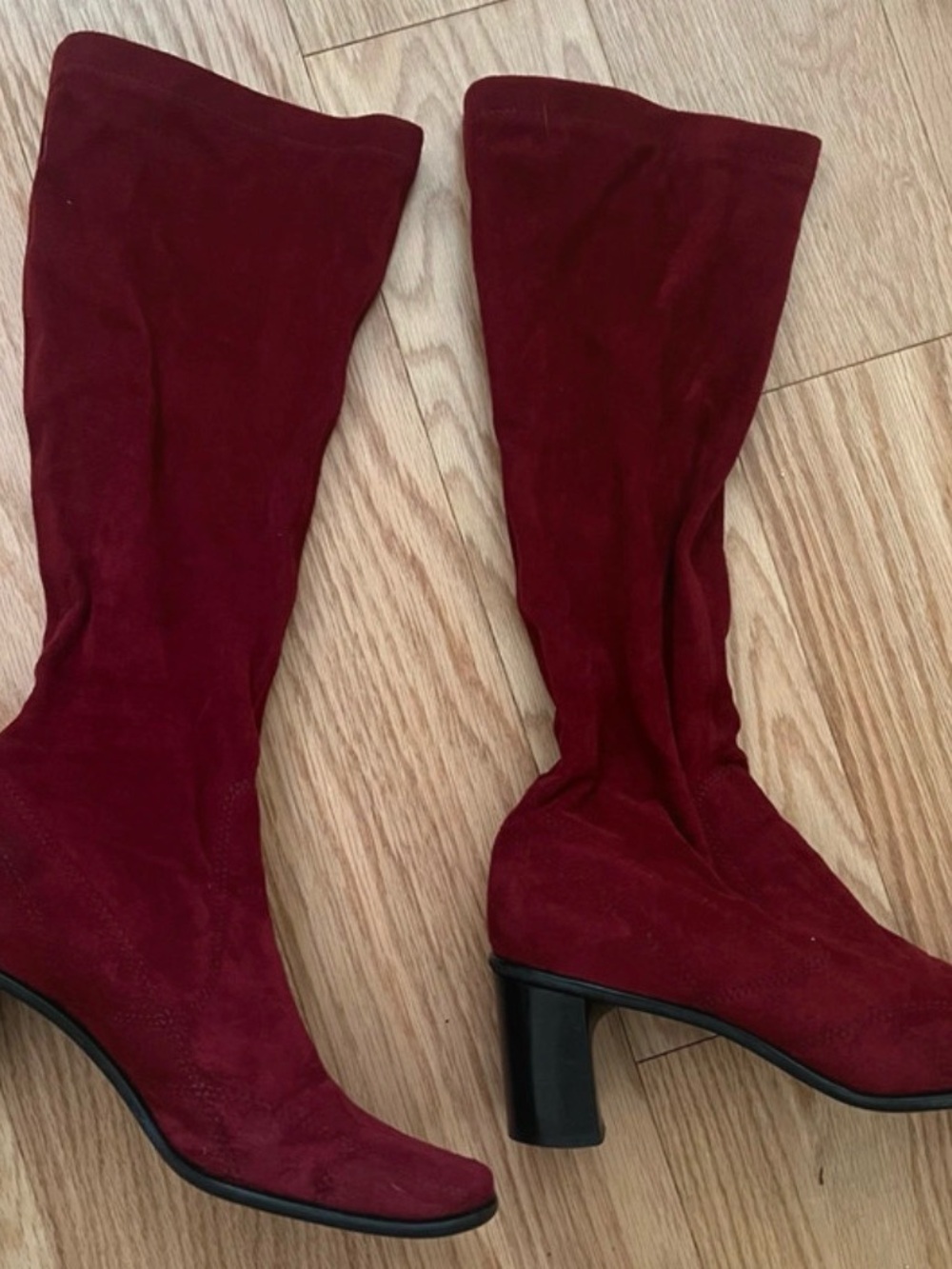 Frank Sarto Red Suede Knee-High Block Heel Boots